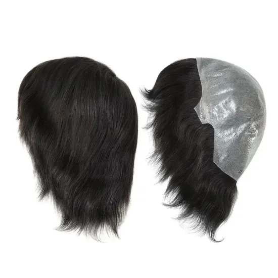 6 Inch Knotted Undetectable PU Cap Wig: Real Indian Remy Human Hair, Natural Straight, Full Thin Poly Skin Design for Men