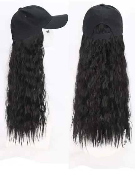 Fashionable Baseball Hat with Long Curly Ponytail Wig for Outdoor Travel