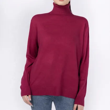 Blue Ripped Turtleneck Knitwear Wool Sweater for Women