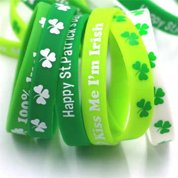 Customized Cheap Silicone Bracelets for St Patrick's Day: Printed and Embossed Rubber Bracelets