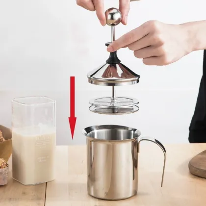 AD-Manual Milk French Press Coffee Maker Stainless Steel Hand Pump Milk Foamer Handheld Milk Jug