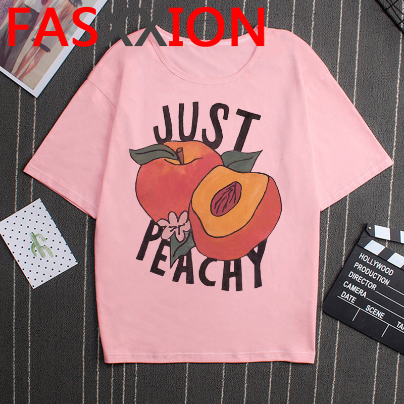 Kawaii Peach T Shirt Women Small Fresh Peach Juice T-shirt Funny Cartoon Peachy Graphic Tshirt Plus Size Unisex Aesthetic Female