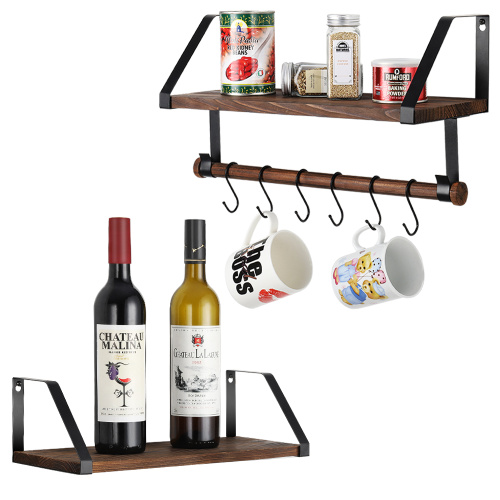 2 Packs Wood-Hanging Floating Storage Shelves with Hooks