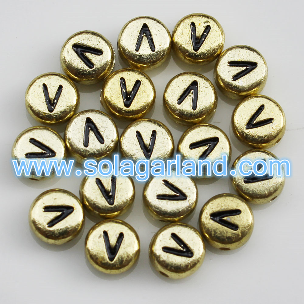 4*7MM Gold Coin Round Alphabet Beads