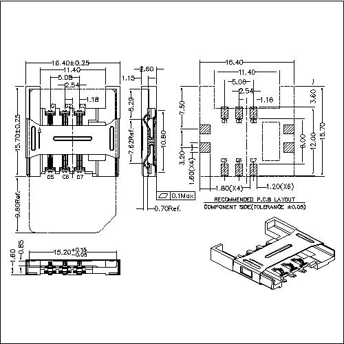 ATK-SIM6260AC742 SIM Card 6Pin Shorter Tall 2.60mm Height Connector