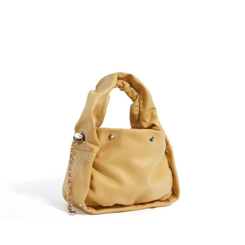 Fashion Chain Handle: Genuine Leather Cloud Bag