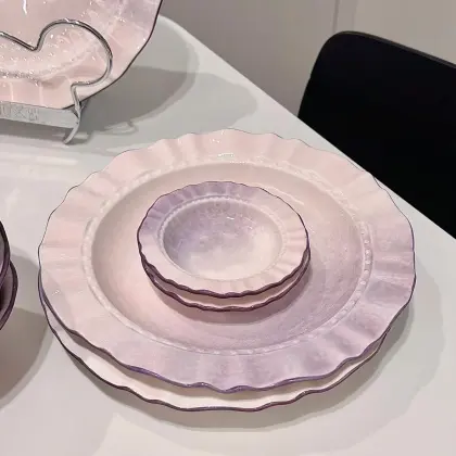 Retro Purple Ceramic Dinner Set with French Elegance