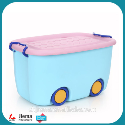 Large size 58*39*31cm plastic colorful kids toy car storage box stackable plastic storage bin with lid and wheels