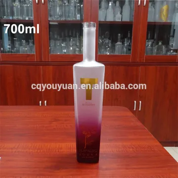 Colorful frosted 700ml liquor glass bottle with cork lid