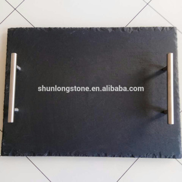 Gift Foods Black Slate Plate with 1 pair hand shank ,4 pcs of knife and fork , 2 pcs of Circular eat mat,1 pair of pen