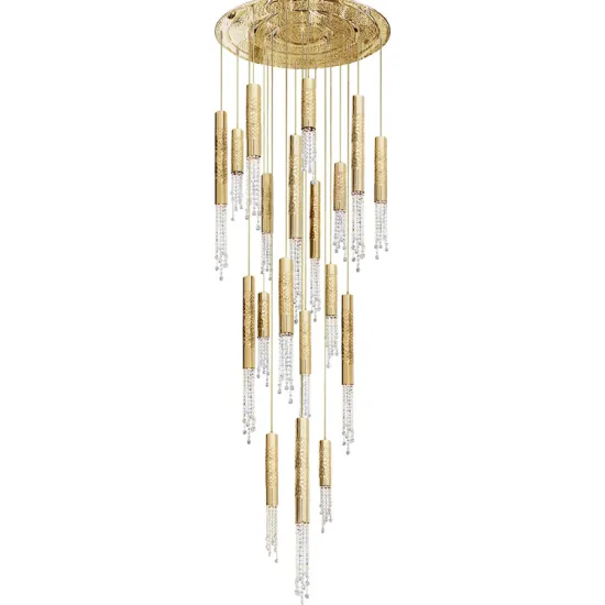 Custom Made High Ceiling Gold Chandelier for Luxury Staircase Modern Crystal Lighting with Adjustable Height