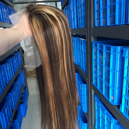 Highlight 4/27 Color Human Hair Lace Front Wigs Brown Ombre Remy Hair Pre-plucked Swiss Lace Wigs