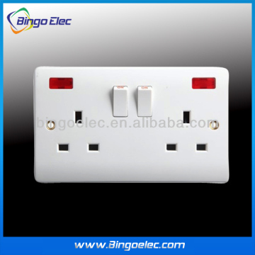 double 13a switched wall socket with neon