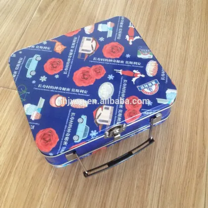 fashion tin lunch box with lock and plastic handle