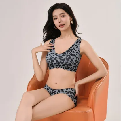 Seamless Ice Silk Bra: Fashionable Leopard Print Comfortable Underwear