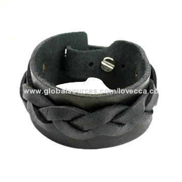 leather bracelet, black color, punk style