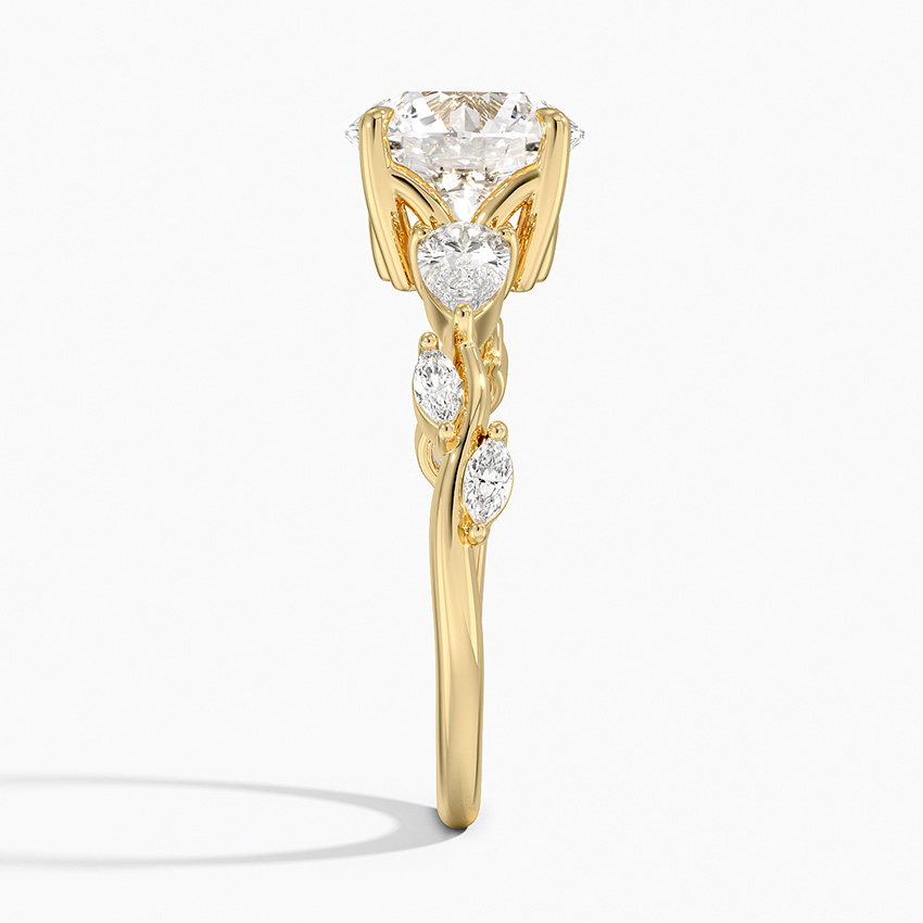 View ng profile ng custom na lab grown diamond botanical engagement ring structure - FLORAL JEWELRY