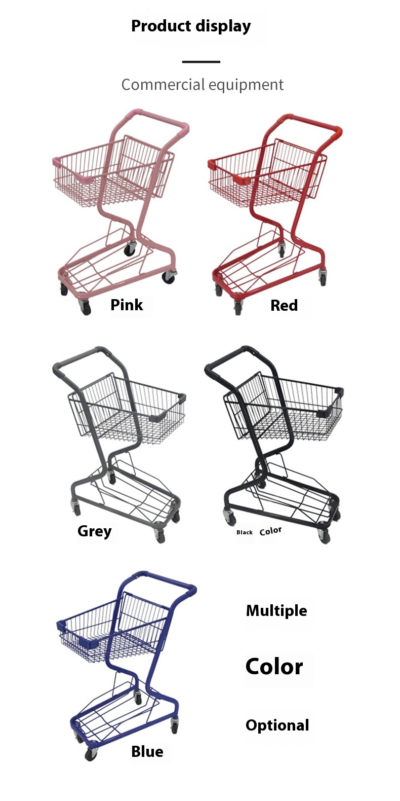 F7 Double-Layer Supermarket Basket Shopping Cart Japanese-Style KTV Drink Cart in Pink and Red Portable Platform Structure