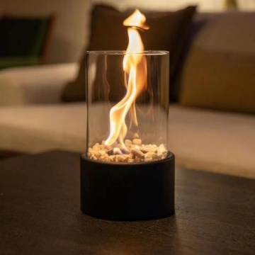 Portable Steel Fire Bowl with Black & White Stones - Ethanol Table Top Fire Pit