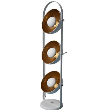 Design Stehlampe mit 3 Lampenschirmen in Schwarz und Blattgold-Optik