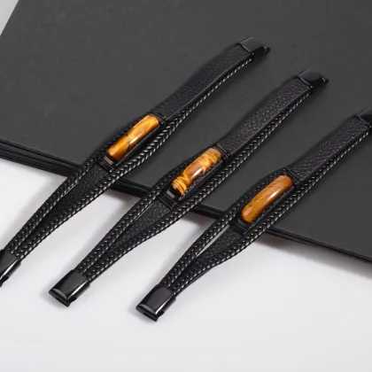 Tiger Eye Stone Bracelet with Leather