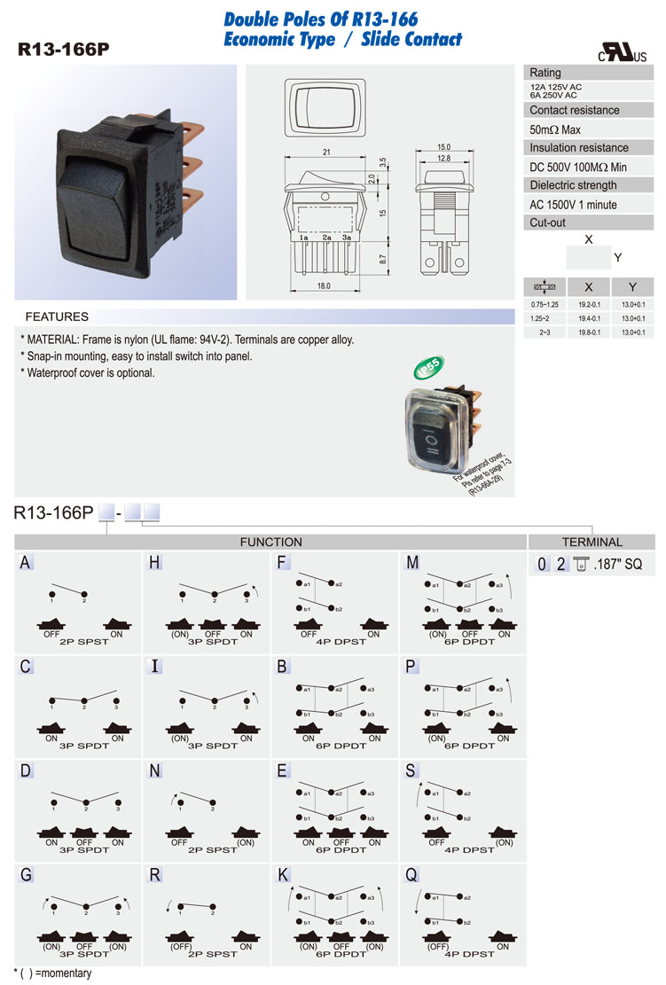 IP55 Waterproof Rocker Switch