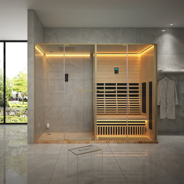 Fashion Indoor Wooden Dry Infrared Sauna and Wet Steam Shower Combined Room