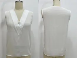 Solid Color V Neck Chiffon Lady's Sleeveless Top