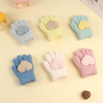Baby Girls' Fleece Winter Gloves: Full Finger Hand Warmers with Heart Cartoon Design for Outdoor Snow Play, Windproof Mitten for Toddlers (1-3 Years)