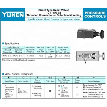 Yuken Series DT-01-22 Hydraulic control relief valve
