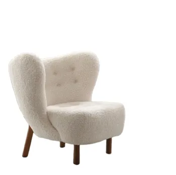 Modern Simple White Lamb Material Solid Wood Leg Arm Chair