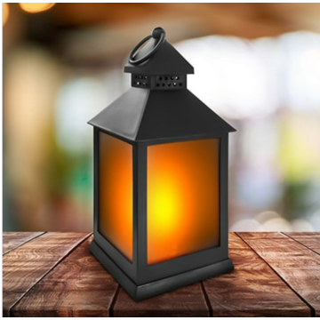 LED lantern with flickering flame optics, flexible hanging