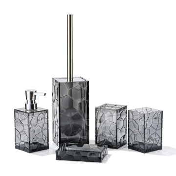 Acrylic 5-Piece Bathroom Set - Water Cube Shape Toilet Brush & Accessories