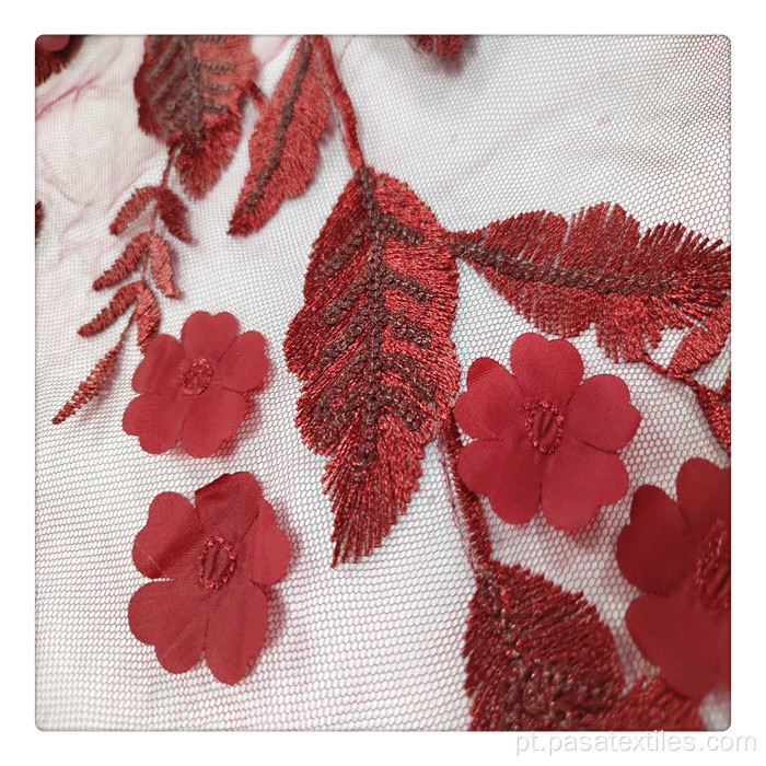 FLORES 3D FLORES MULULORES TABELO VINHO VINHO RED Multi-Color 3D Flowers Fabric Tecido a laser Cut irregular lantejas de tecido