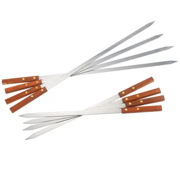 Large Stainless Steel Kebab Skewers with Long Handles for BBQ Grills and Turkish Flat Iron Cooking