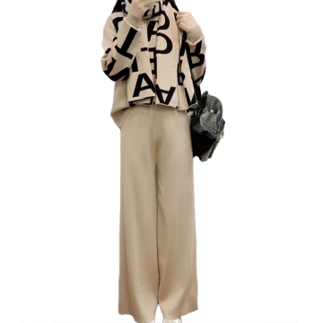 Women's Autumn Winter Casual Knitted 3 Piece Suit: Sweater, Scarf, and Wide-leg Pants