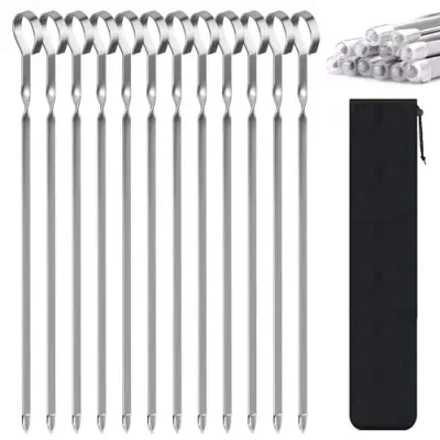 Flat Metal BBQ Stainless Steel Wide Reusable Grilling Kabob Skewers