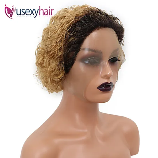 Cheap short pixie curly wig 13x1 real human hair frontal curly wigs for black women human wigs wholesale 10 a grade