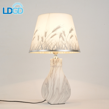 Modern Luxury Hotel Bedroom Fabric Shade Ceramic LED Reading Table Lamp