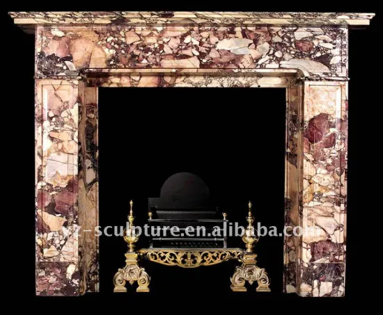 Line-style Stone Fireplace / Beige Line-Style Carved Stone Fireplaces Mantel