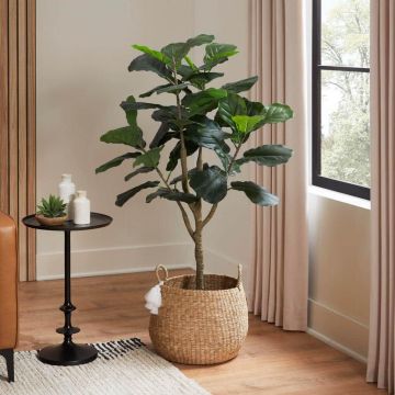 Linwoo Different Height Big Leaves Living Room Wood Trunk Artificial Fiddle Leaf Tree