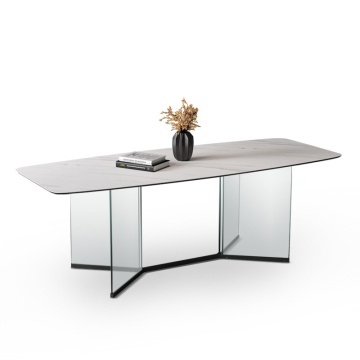 Contemporary Indoor Dining Table Set with Acrylic Base and Marble/Rock Stone Top