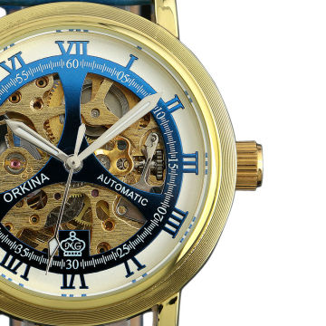 ESS Unisex Skeleton Dial Blue Leather Strap Mechanical Watch Leather WM339