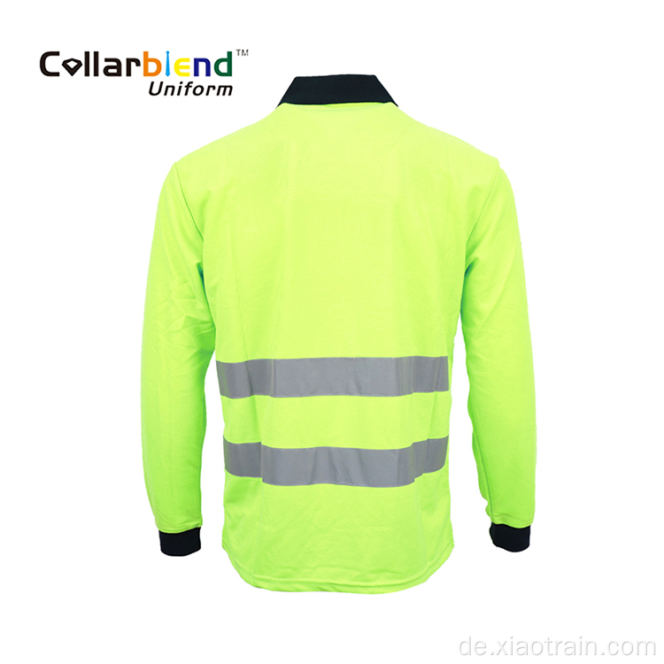 Schnell trocknendes, fluoreszierendes, gelbes, reflektierendes Poloshirt mit langen Ärmeln