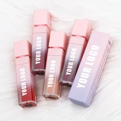 Customizable Pink Gradient Lipstick Tube with Water-Resistant and Non-Stick Formula