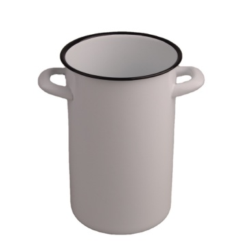 Tall Slim Enamel Storage Jar Metal Steel Porcelain Coated Canister Cookware with Double Handle