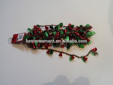 RED & GREEN BELLS & HOLLY LEAVES BEAD GARLAND