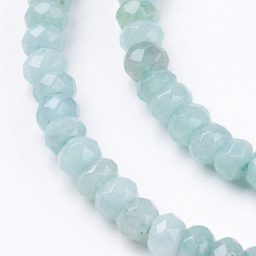 Pandahall 4mm Light Cyan Dyed Natural Jade Rondelle Beads with Faceted Abacus Design