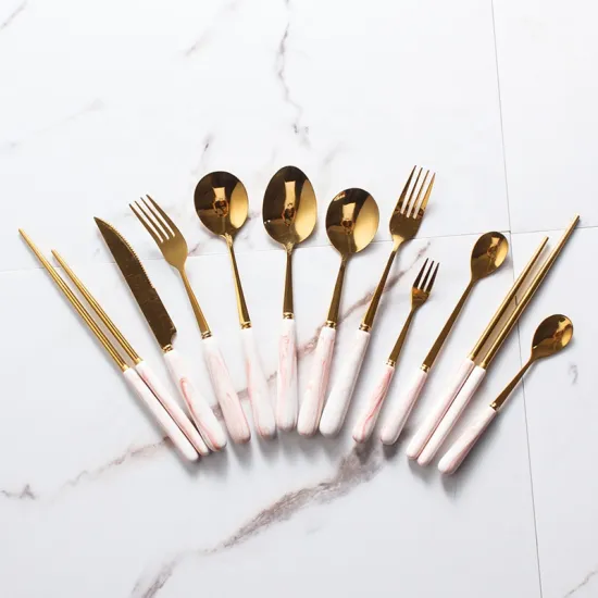 Marble Gold Stainless Steel Cutlery Set Western Tableware