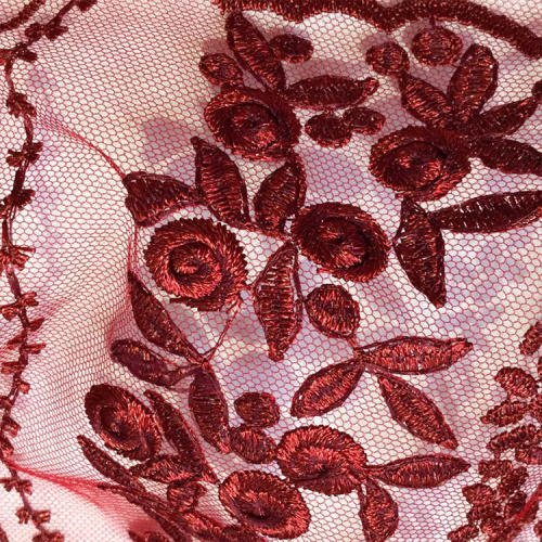 Tissu Brodé en Dentelle Rouge à Paillettes